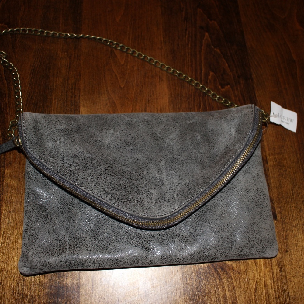 NWT Gray Leather J. Crew Clutch/Purse